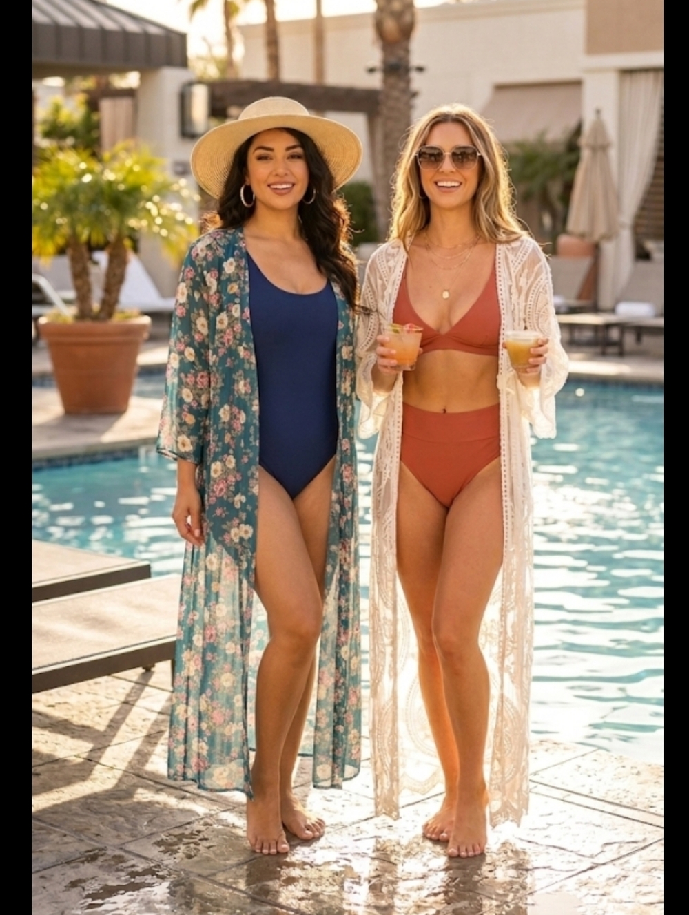 #27 Kimono Teal Floral Sheer Long Robe Swim Cover Size Med- Large